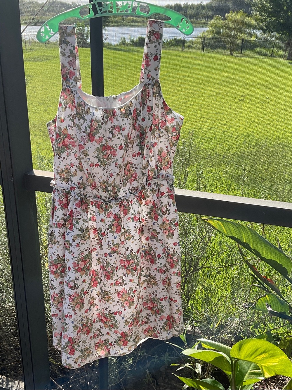 Rachael & Chloe cotton White Floral Tank Dress with Pink and Green Blossoms